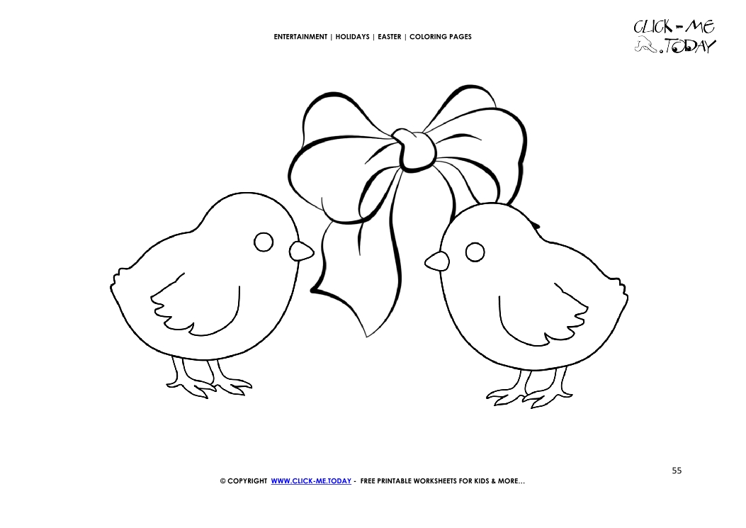 Easter Coloring Page: 55 Easter chicks with bow